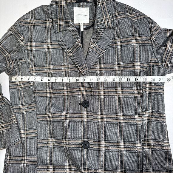 Anthropologie Avec Les Filles Longline Plaid Black Blazer Size PL - Picture 12 of 13